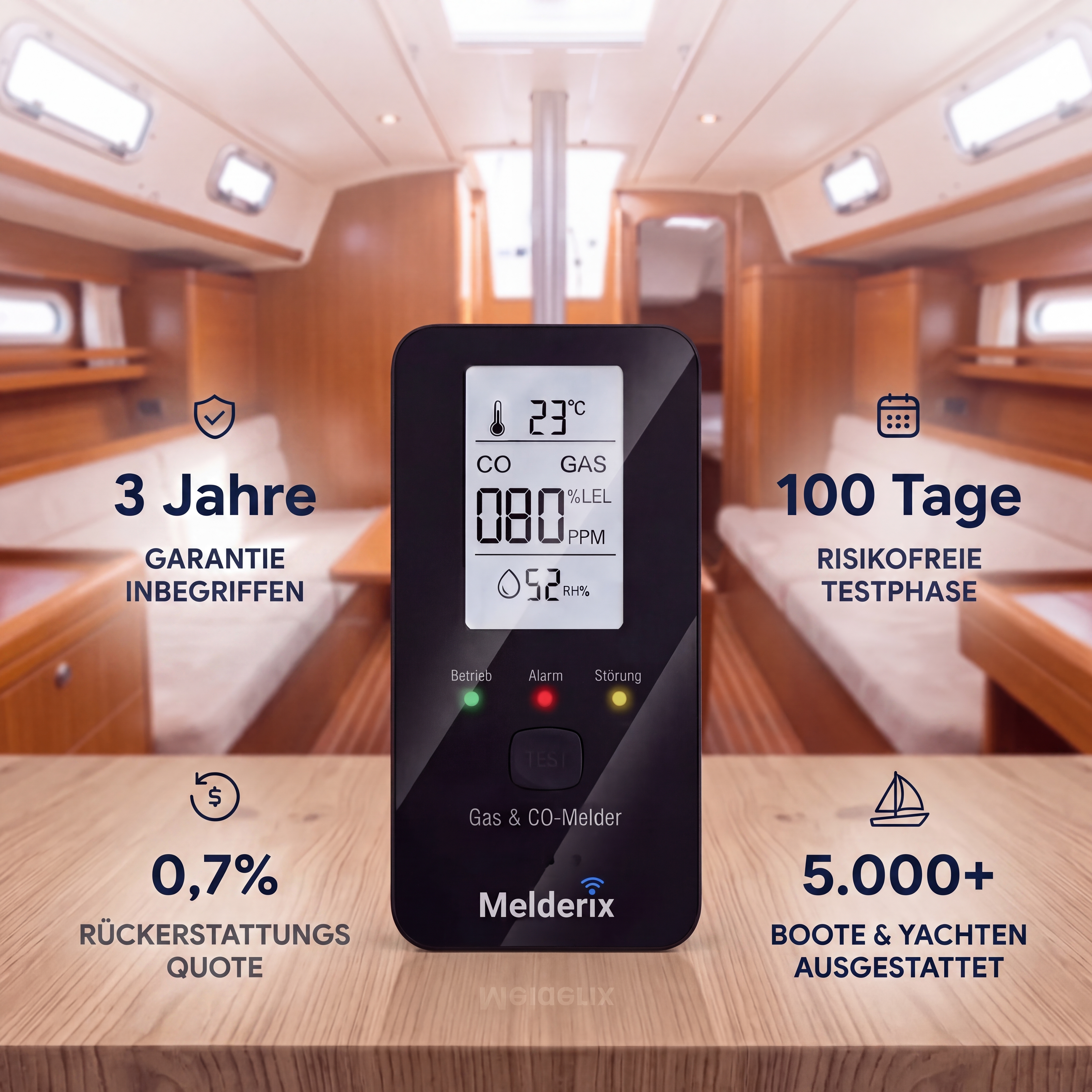 Melderix 4 in 1 CO Detektor für Boote & Yachten